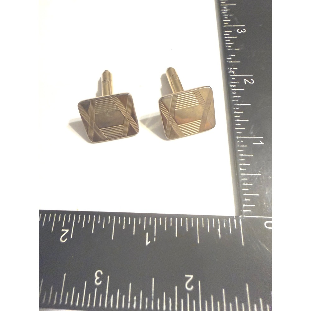 Vintage Gold Tone Etched Geometric Rectangular Toggle Back Cufflinks Mens